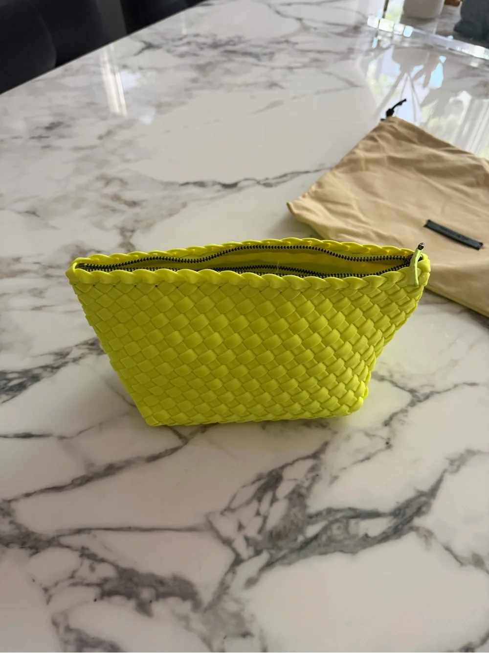 Naghedi Portofino Neon Yellow Woven Pouch Petite NWT